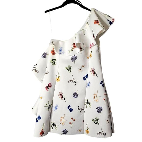 ASOS Floral One Shoulder Ruffle A-Line Mini Dress Size 8 - Picture 5 of 10